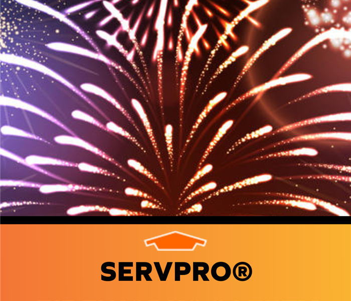 fireworks in sky with SERVPRO logo and fireworks safety 