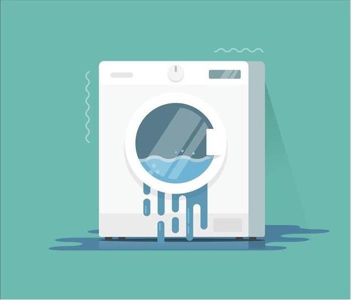blue background, washer machine graphic